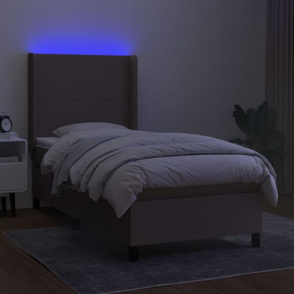 vidaXL Boxspringbett mit Matratze & LED Taupe 90x190 cm Stoff