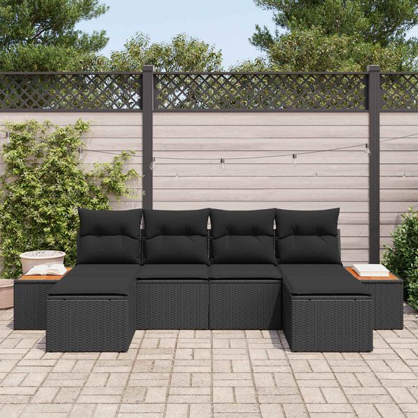 vidaXL Gartensofa-set mit Kissen 6 pcs Schwarz Poly Rattan