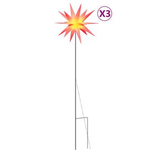 vidaXL LED-Weihnachtssterne 3 Stk. mit Erdspie&szlig;en Faltbar Rot 57 cm