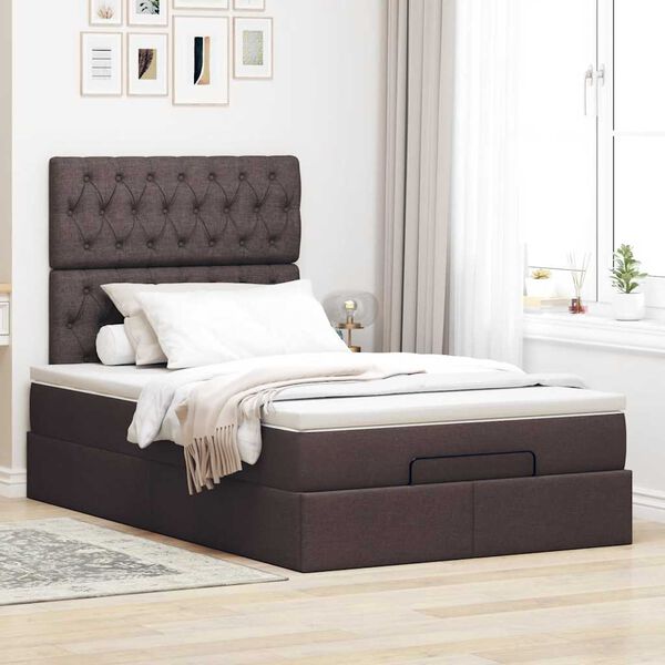 vidaXL Ottoman-Bett mit Matratze & LEDs Dunkelbraun 120x190 cm Stoff