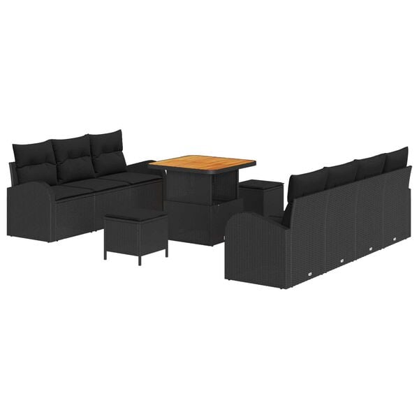 vidaXL Gartensofa-set mit Kissen 10 pcs Schwarz Poly-Rattan