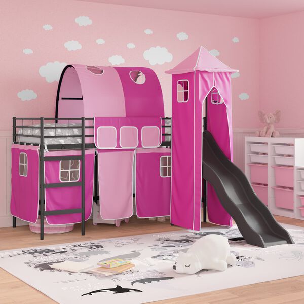 vidaXL Kinderloftbett Schwarz und Pink 99,5 x 190 cm Metall