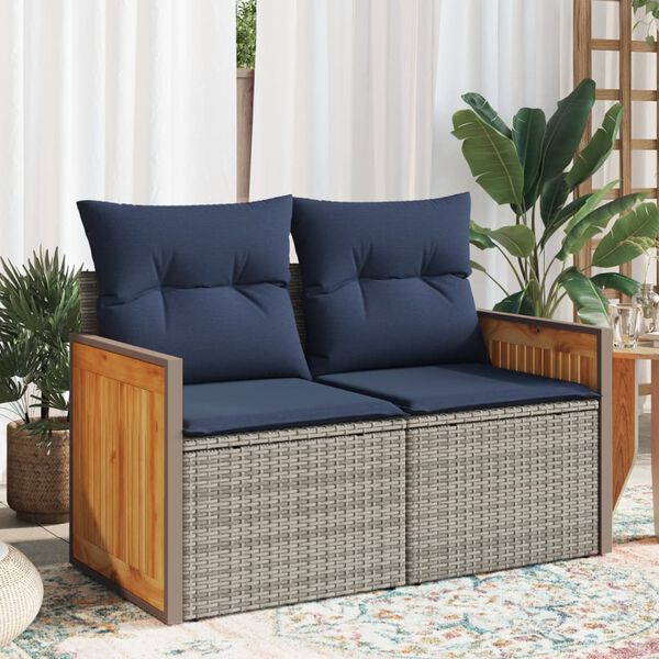 vidaXL Gartensofa mit Kissen 2-Sitzer Grau Poly Rattan