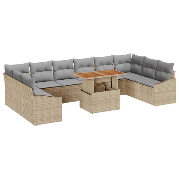 vidaXL Garten-Sofa-Set mit Speicher 11 pcs Beige Poly Rattan