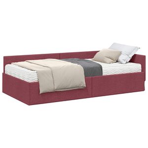 vidaXL Eckbettgestell mit Matratze 2 stk. Weinrot 80 x 200 cm Stoff
