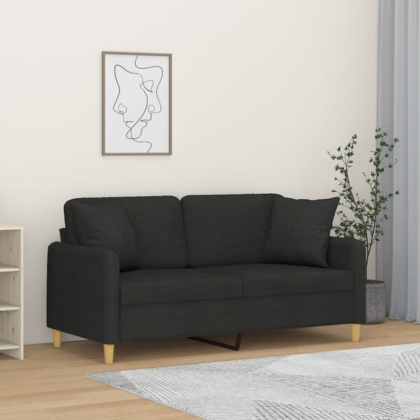 vidaXL 2-Sitzer-Sofa mit Kissen Schwarz 140 cm Stoff