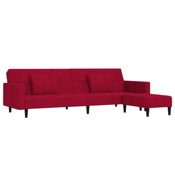 vidaXL Schlafsofa 2-Sitzer mit 2 Kissen & Hocker Weinrot Samt
