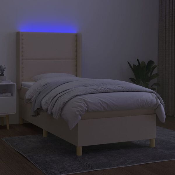 vidaXL Boxspringbett mit Matratze & LED Creme 90x200 cm Stoff