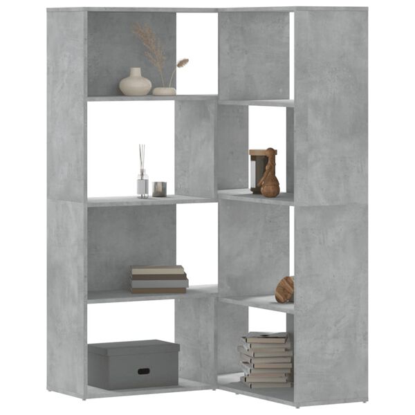 vidaXL Eck-Bücherregal 4 Böden Betongrau 85x85x140 cm Holzwerkstoff