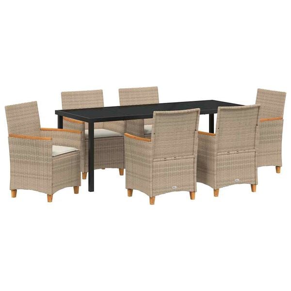vidaXL Garten Essgruppe 7 pcs Beige Poly-Rattan