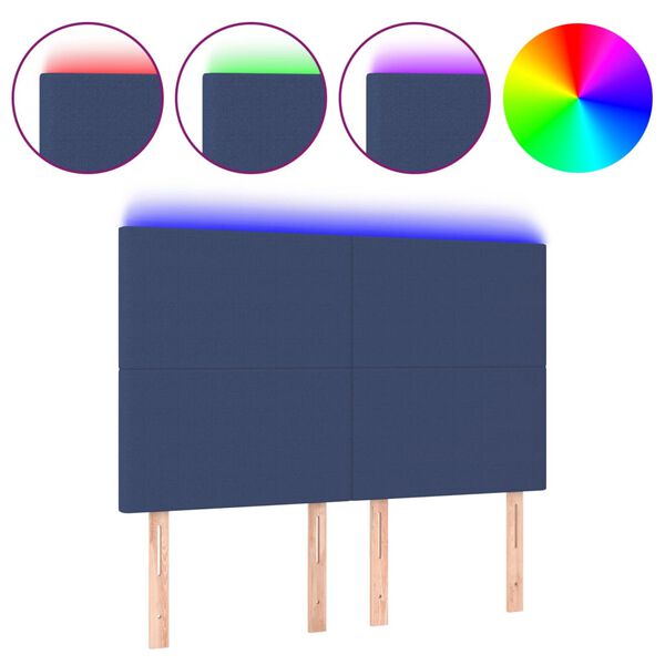 vidaXL LED Kopfteil Blau 144x5x118/128 cm Stoff