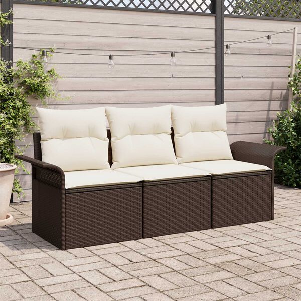 vidaXL Garten-Sofa-Set mit Kissen mit Speicher 3 pcs Braun Poly Rattan
