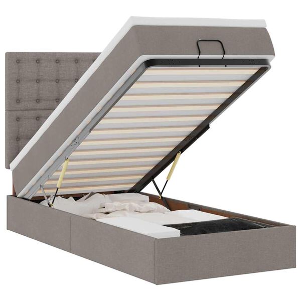 vidaXL Ottoman-Bett mit Matratze & LEDs Taupe 100x200 cm Stoff