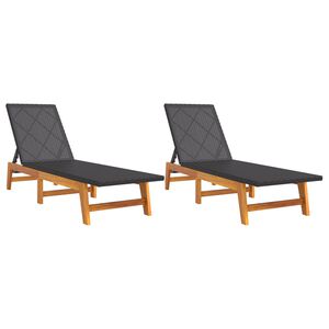 vidaXL Sonnenliegen 2 Stk. Schwarz Braun Poly Rattan Massivholz Akazie
