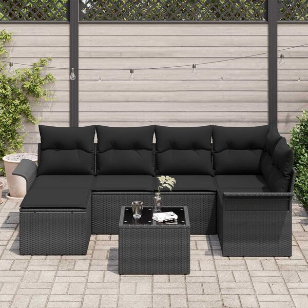 vidaXL Gartensofa-set mit Speicher 7 pcs Schwarz Poly-Rattan