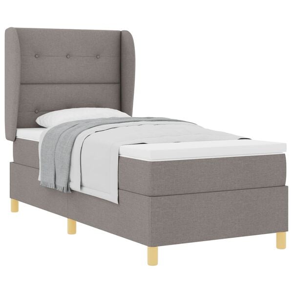 vidaXL Boxspringbett mit Matratze Dunkelgrau 90x190 cm Taupe Stoff