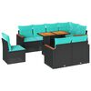 vidaXL 9-tlg. Garten-Sofagarnitur mit Kissen Schwarz Poly Rattan