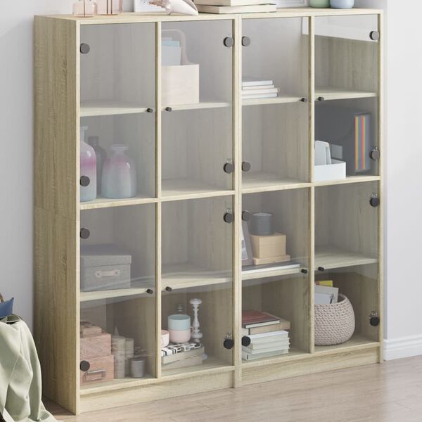 vidaXL B&uuml;cherschrank mit T&uuml;ren Sonoma-Eiche 136x37x142cm Holzwerkstoff