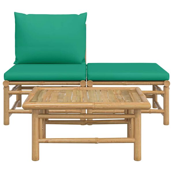 vidaXL 3-tlg. Garten-Lounge-Set mit Grünen Kissen Bambus