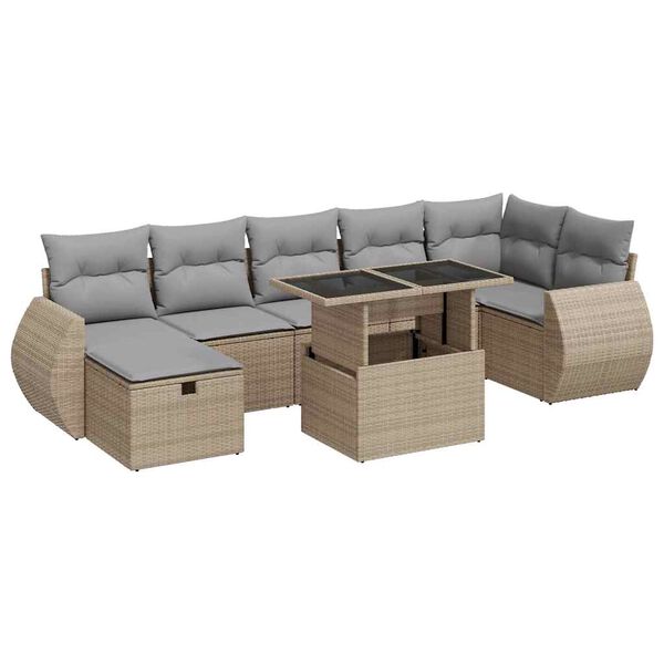 vidaXL 8-tlg. Garten-Sofagarnitur mit Kissen Beige Poly Rattan