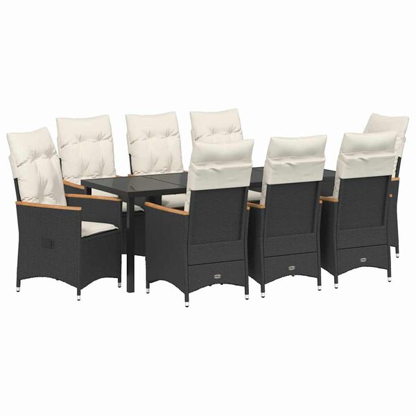 vidaXL Garten Essgruppe mit Kissen 9 pcs Schwarz Poly-Rattan