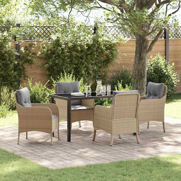 vidaXL Garten Essgruppe mit Kissen 5 pcs Beige Poly-Rattan