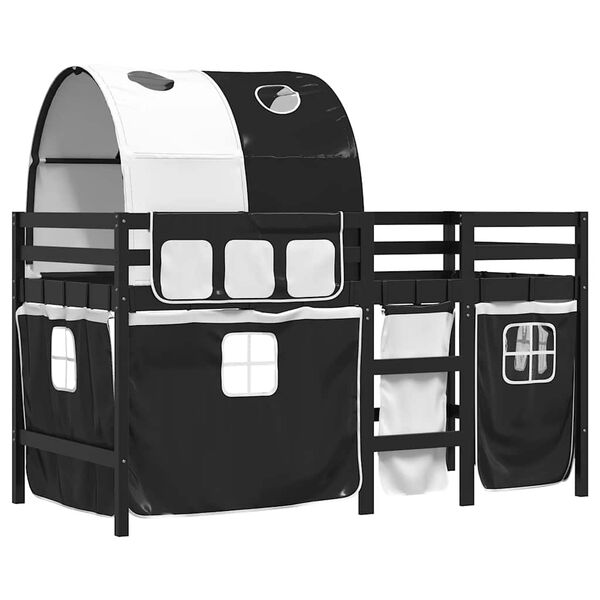 vidaXL Kinderhochbett mit Tunnel Wei&szlig; & Schwarz 80x200 cm Kiefernholz