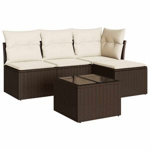 vidaXL 5-tlg. Garten-Sofagarnitur mit Kissen Braun Poly Rattan