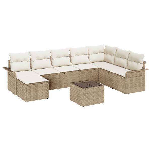 vidaXL Garten-Sofa-Set mit Kissen mit Speicher 9 pcs Braun Poly Rattan