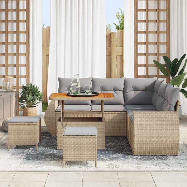 vidaXL Garten-Sofa-Set mit Kissen 8 pcs Beige und Hellgrau