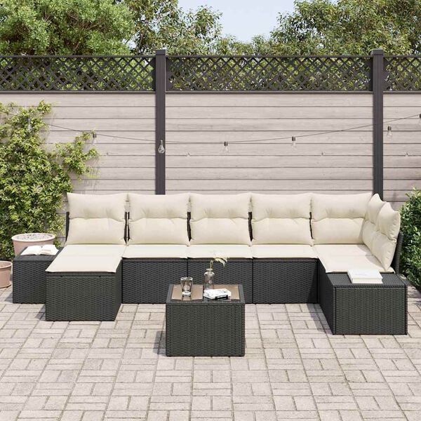 vidaXL Garten-Sofa-Set mit Kissen 7 pcs Schwarz Poly-Rattan