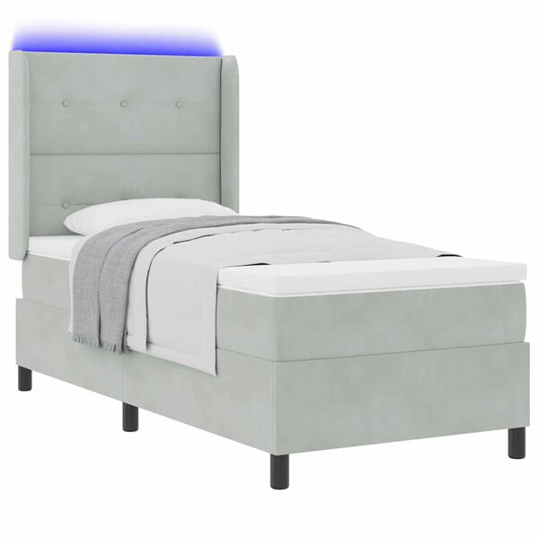 vidaXL Boxspringbett mit Matratze mit LED Hellgrau 80 x 200 cm Samt