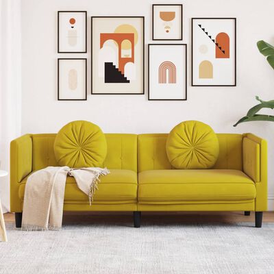 vidaXL Sofa mit Kissen 3-Sitzer Gelb Samt
