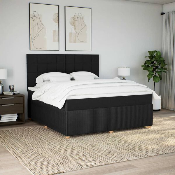 vidaXL Boxspringbett mit Matratze Schwarz 180x200 cm Stoff