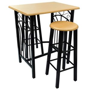 vidaXL Bartisch- und Hocker-Set 3-tlg. Holz und Stahl