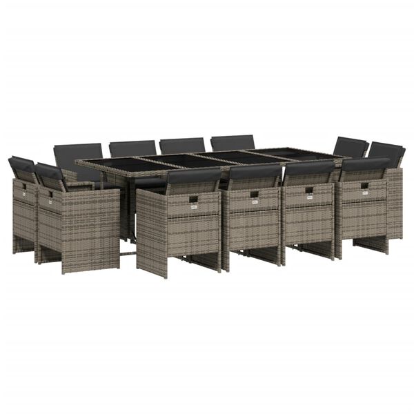 vidaXL 13-tlg. Garten-Essgruppe mit Kissen Grau Poly Rattan