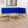 vidaXL 5-tlg. Garten-Lounge-Set mit Blauen Kissen