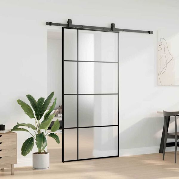 vidaXL Schiebet&uuml;r mit Beschlag Schwarz 102,5x205 cm ESG-Glas