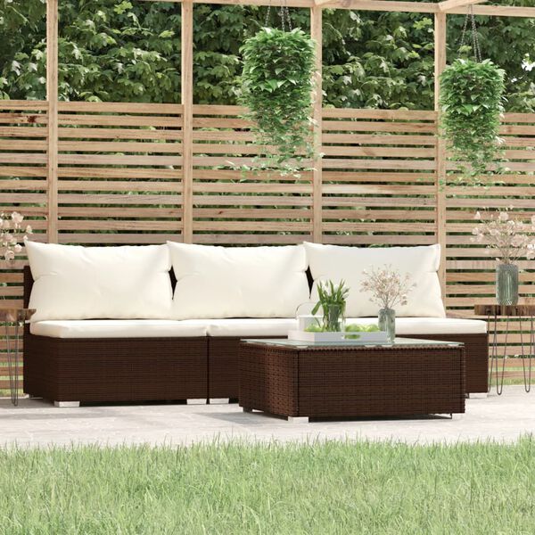 vidaXL 4-tlg. Garten-Lounge-Set mit Kissen Braun Poly Rattan