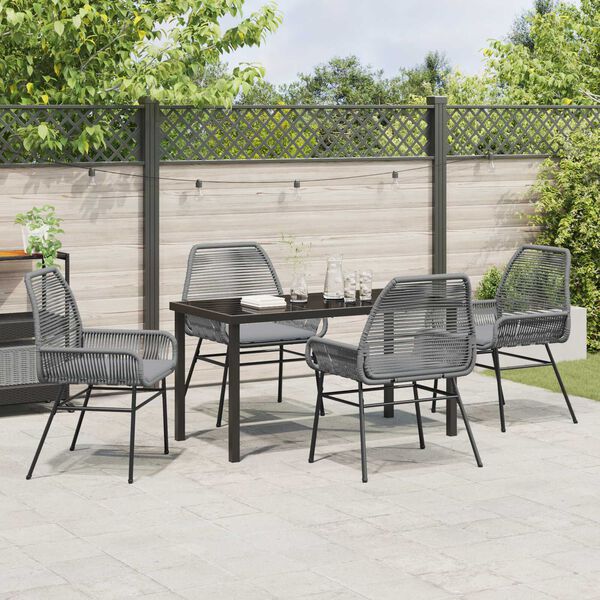 vidaXL Garten Essgruppe mit Kissen 5 pcs Grau Poly-Rattan
