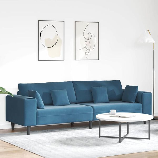 vidaXL Samt Sofa mit Kissen Blau 208 cm Samt