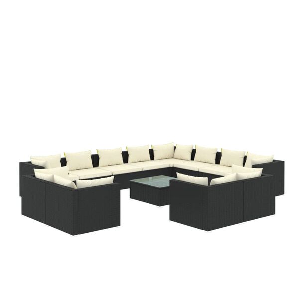 vidaXL 13-tlg. Garten-Lounge-Set mit Kissen Schwarz Poly Rattan