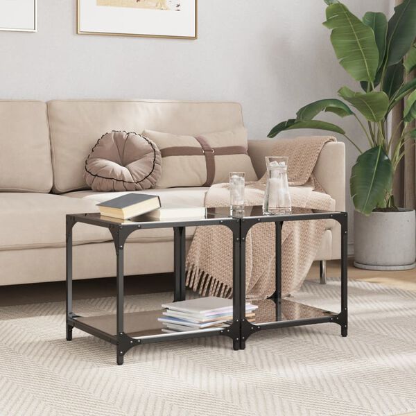 vidaXL Couchtisch mit Glasplatte Schwarz Transparent 40x40x40 cm Stahl