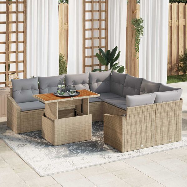 vidaXL Garten-Sofa-Set mit Speicher 9 pcs Beige Poly Rattan