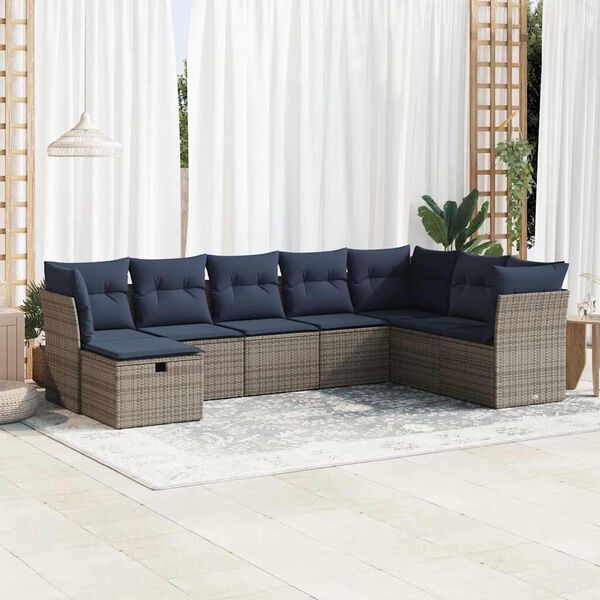 vidaXL 8-tlg. Garten-Sofagarnitur mit Kissen Grau Poly Rattan