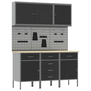 vidaXL Werkbank 8 stk. Schwarz und Grau Ingenieure Holz und Stahl