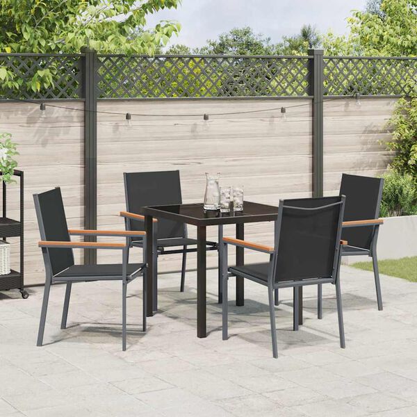 vidaXL Garten Essgruppe 5 pcs Schwarz Pulverbeschichteter Stahl