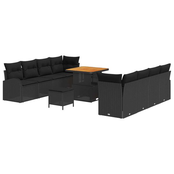 vidaXL Garten-Sofa-Set mit Kissen mit Speicher 11 pcs Schwarz