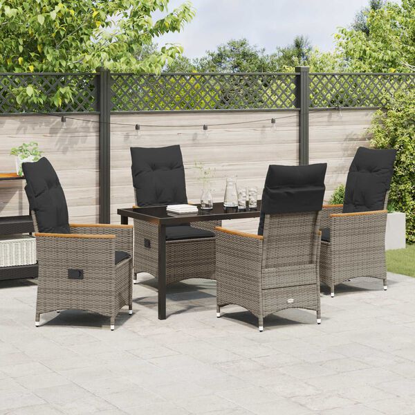 vidaXL Garten Essgruppe mit Kissen 5 pcs Grau Poly-Rattan