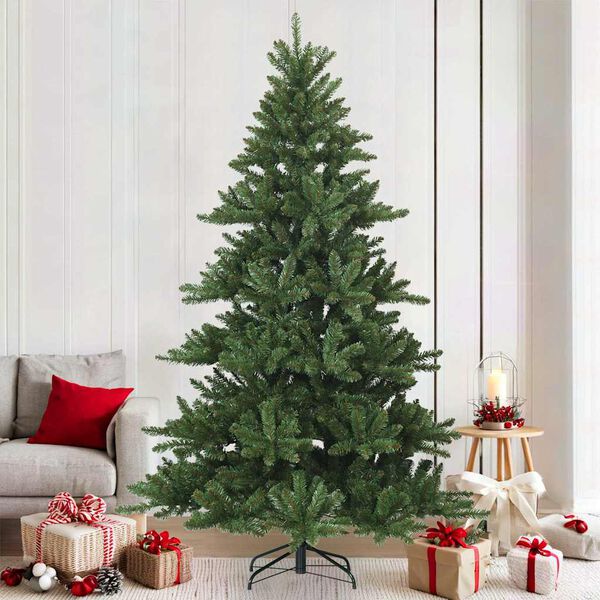 vidaXL K&uuml;nstlicher klappbarer Weihnachtsbaum Gr&uuml;n 210 cm PVC, Stahl